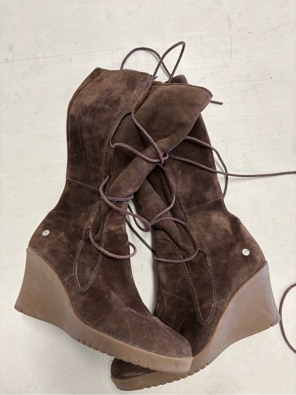 UGG Brown Suede Lace-Up Wedge Boots